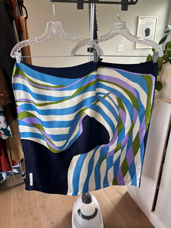 Dior Accessories - Dior Vintage Navy and Cream Silk Scarf 30”